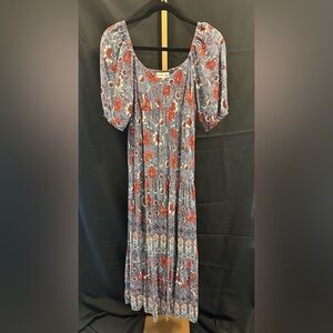 Knox Rose Boho prairie Short sleeve floral maxi dress